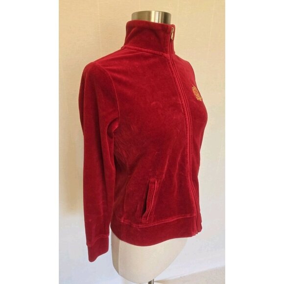 Lauren Ralph Lauren Womens Velour Jacket Size Petite Small Red Zip - Picture 5 of 6